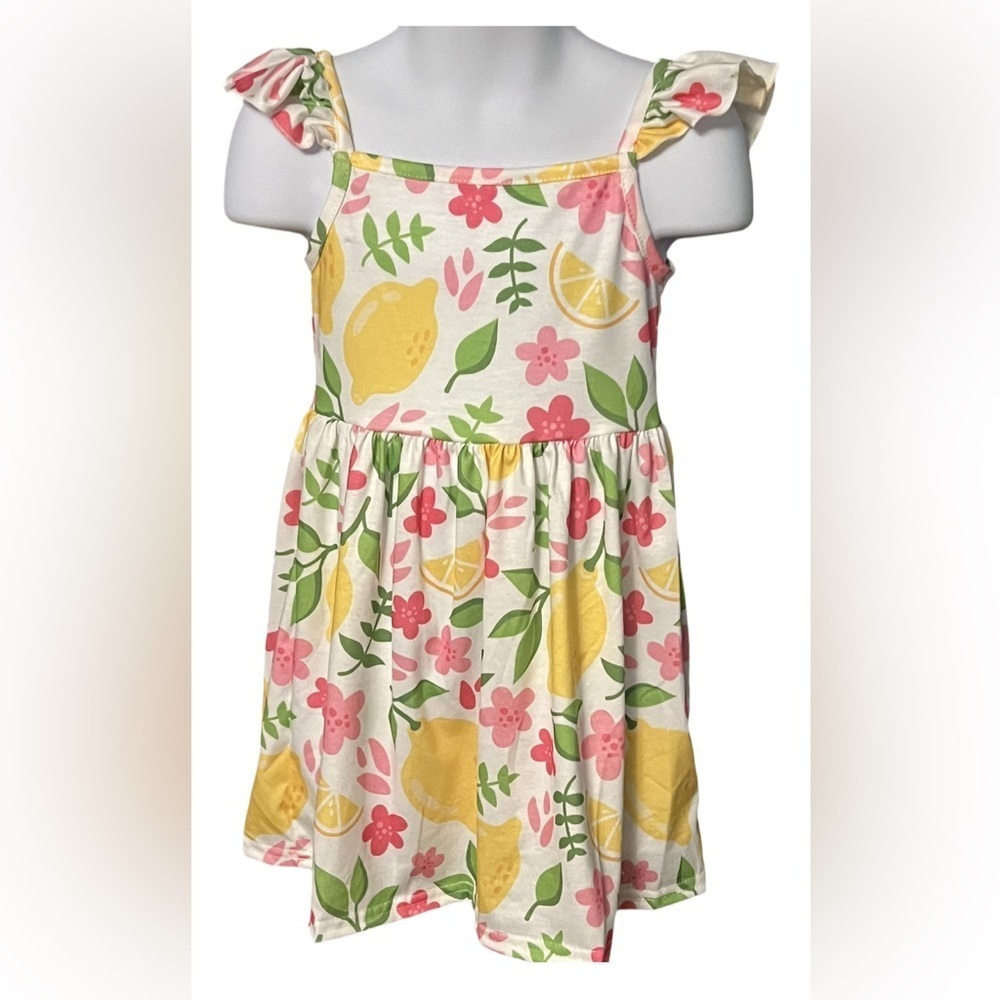 Floral and Lemon Ruffle Tank Sleeve Dress NWOT Boutique